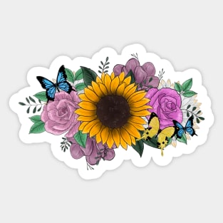 Sunflower and Flower Assortment with Butterflies Sticker